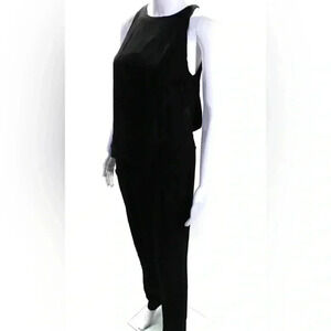 Rag and bone day 2 nite  stylish black sleeveless leather trim jumpsuit romper 6